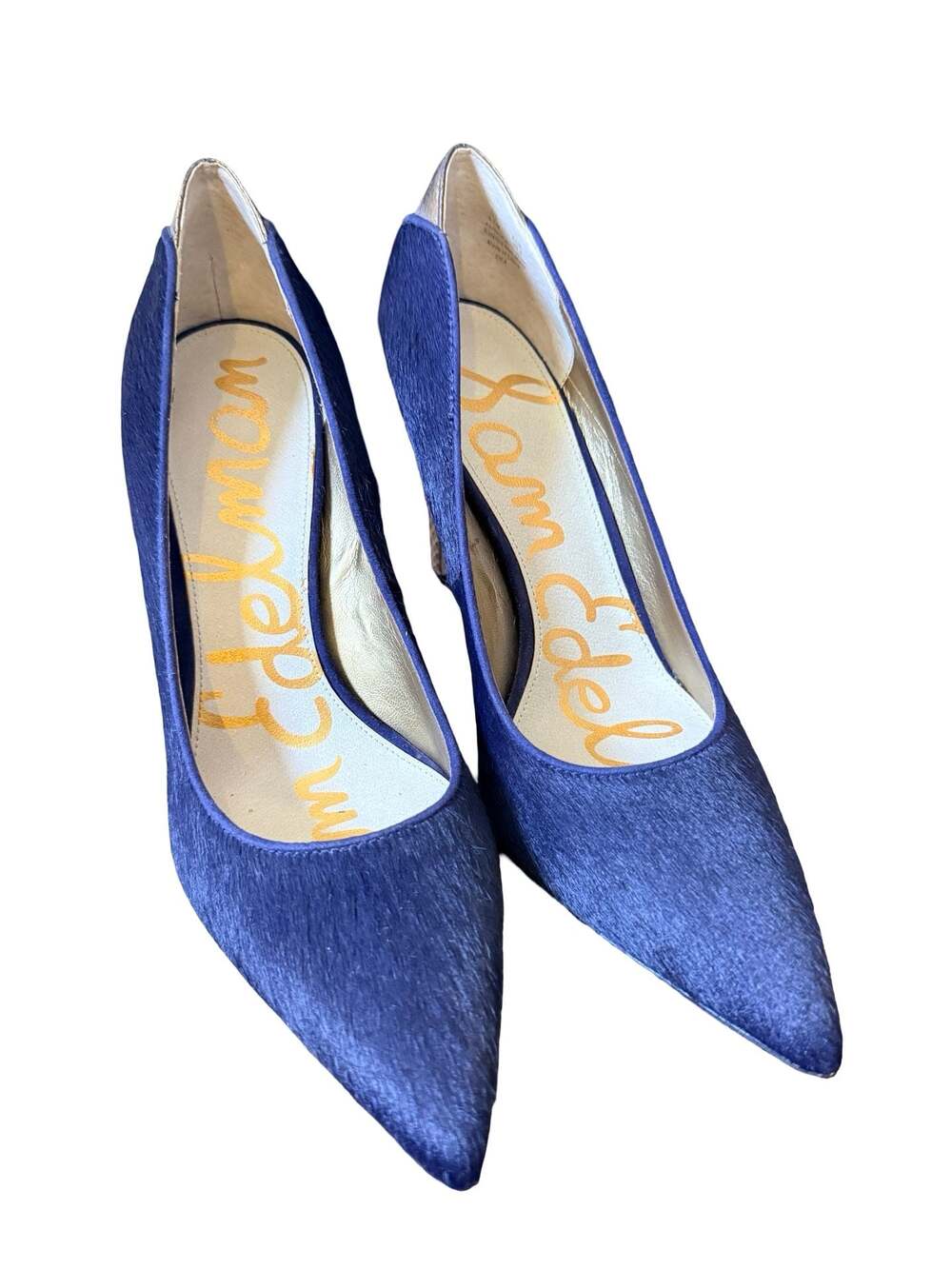 Sam Edelman Dea Navy Blue Dyed Cow Hair Pointy Toe Stiletto Heels Size 8.5
